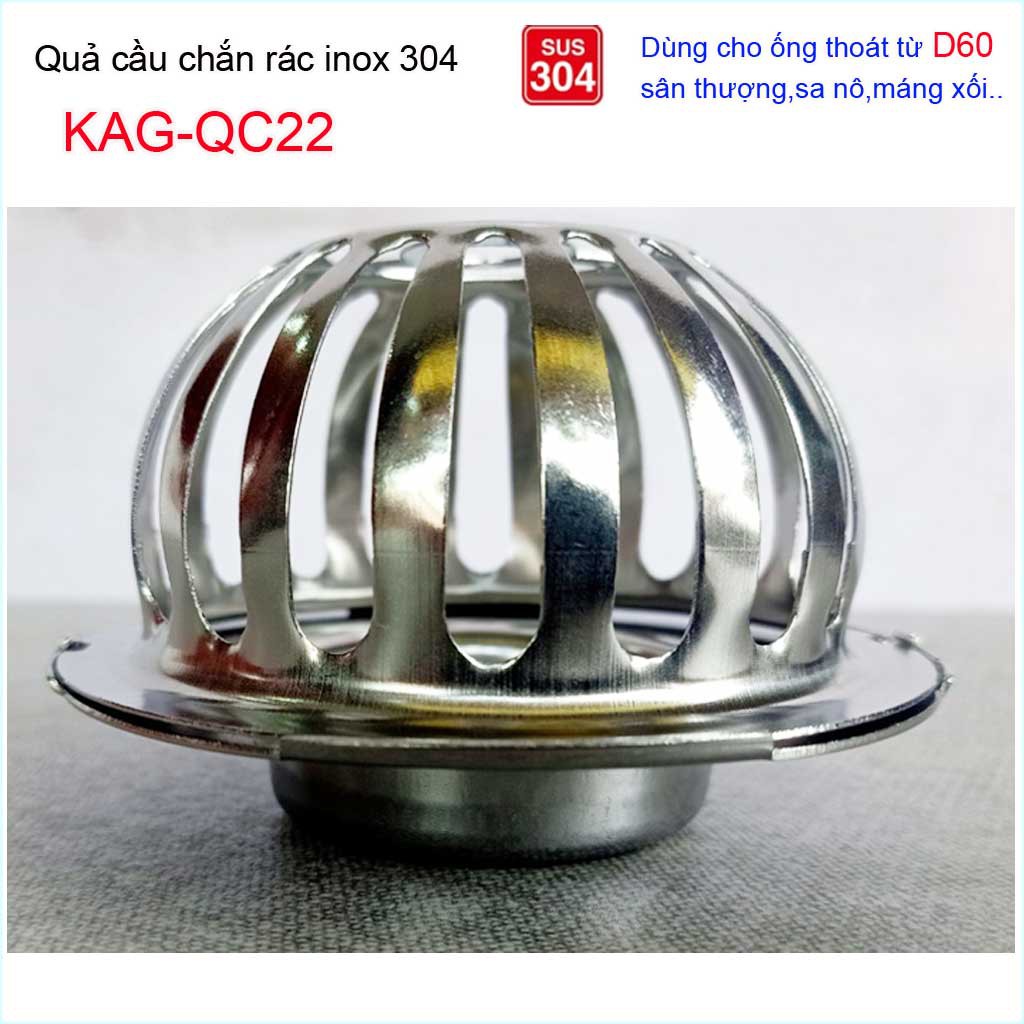 Cầu chắn rác sân thượng  D60 KAG-QC22 inox SUS304, cầu chặn rác đặt miệng ống D60 thoát nước mưa thoát nhanh