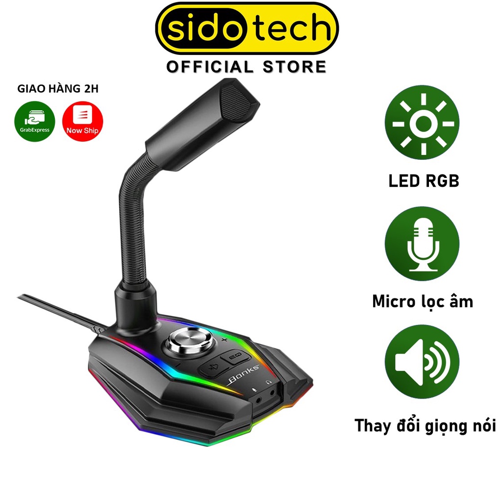 Micro thu âm để bàn SIDOTECH M2 led rgb mic lọc âm chống ồn quay 360 độ cổ