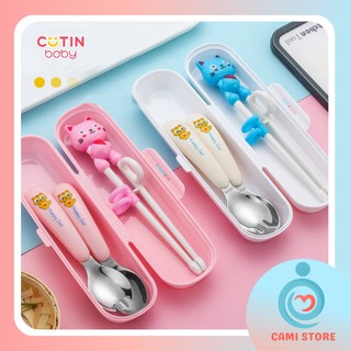 Đũa tập ăn cho bé - Bộ đũa, thìa, dĩa ăn dặm inox CAO CẤP HAPPYCAT Hàn Quốc