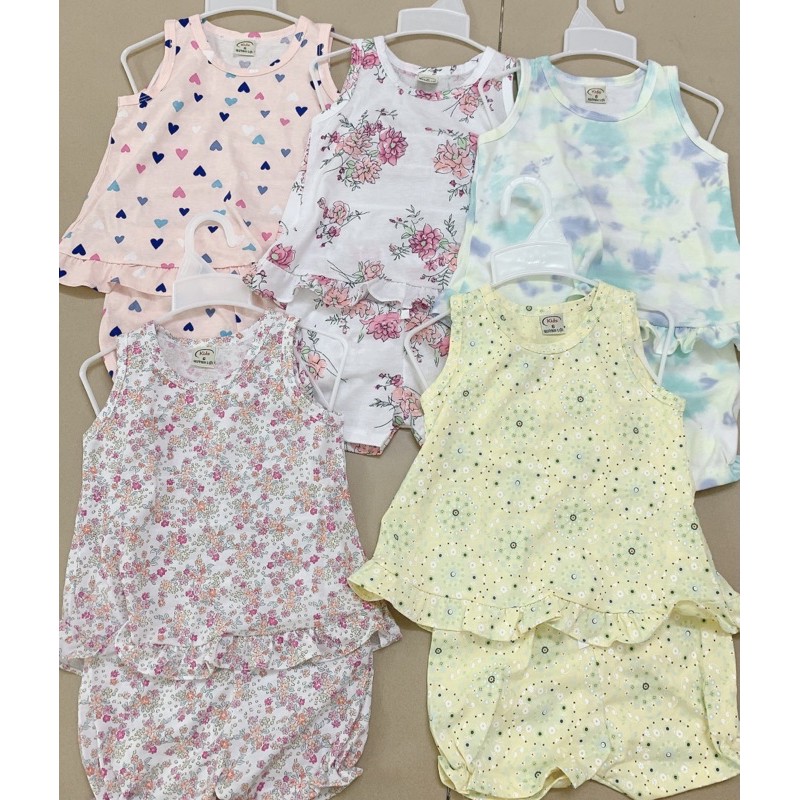 Bộ cotton áo bèo quần chun xinh xắn cho bé gái