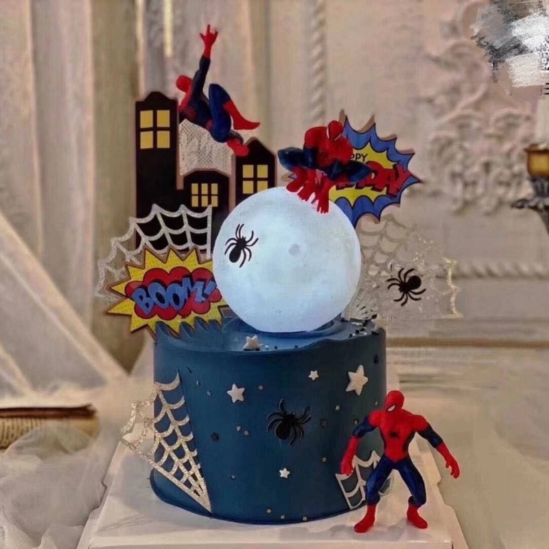 Set Phụ Kiện Trang Trí Bánh Sinh Nhật Hình Người Nhện Dễ Thương Cho Bé Trai
