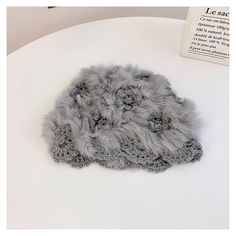 Mũ Dệt Kim Phối Lông Thỏ Ấm Áp Thời Trang Mùa Đông Cho Nữ