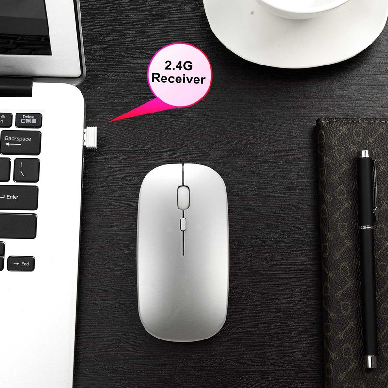 Wireless Mouse Computer Bluetooth Mouse Silent PC Mouse Rechargeable Ergonomic Mouse 2.4Ghz USB Optical Mice for Laptop PC(Sier)
