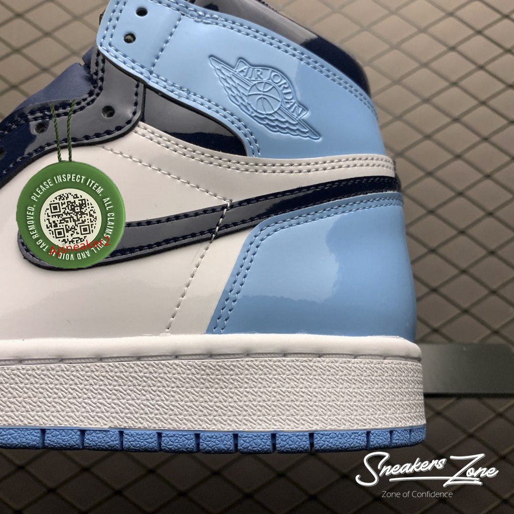 (FREESHIP+HỘP+QUÀ) Giày thể thao AIR JORDAN 1 Retro High UNC Patent xanh dương tím than cổ cao | BigBuy360 - bigbuy360.vn