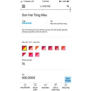 Son Laneige Hai Màu 2020