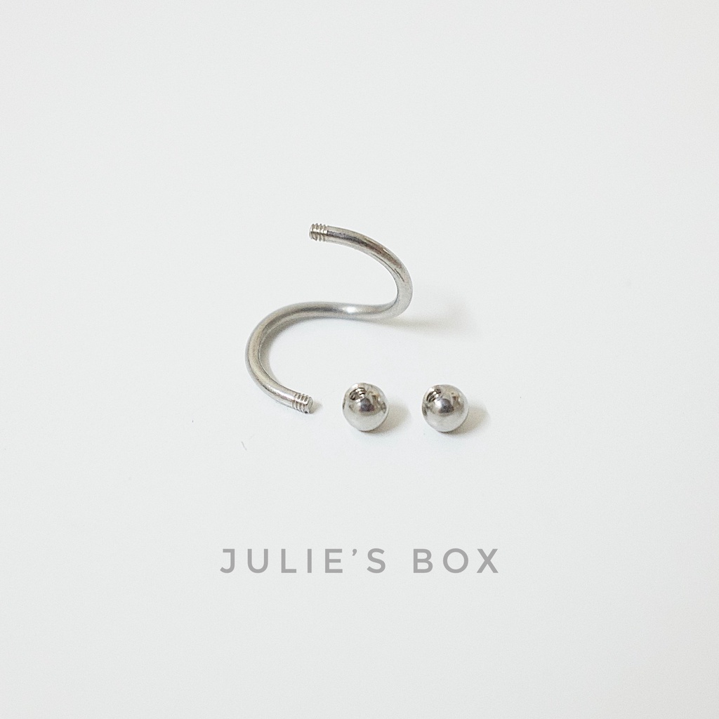 [1 Chiếc] Khuyên Tai Chữ S Xoắn 2 Đầu Bi Tròn Màu Bạc Titan Không Đen Không Gỉ Sét Không Ngứa julies box 66