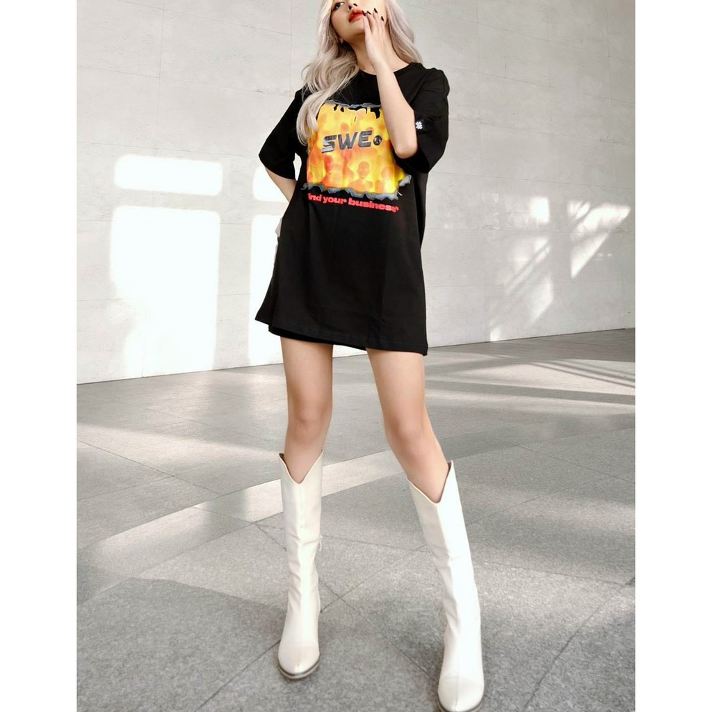 Áo thun đen S.WE CROWD tee black unsex nam nữ form tộng tay lỡ