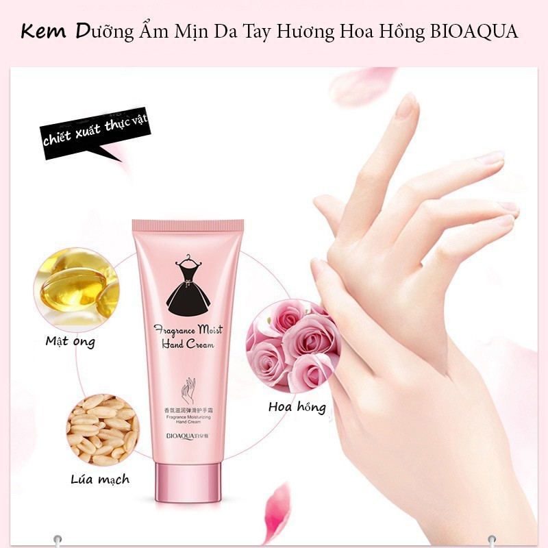 Kem dưỡng ẩm da tay, móng, chống nhăn hương hoa hồng BIOAQUA, kem dưỡng da tay nội địa Trung Golmon