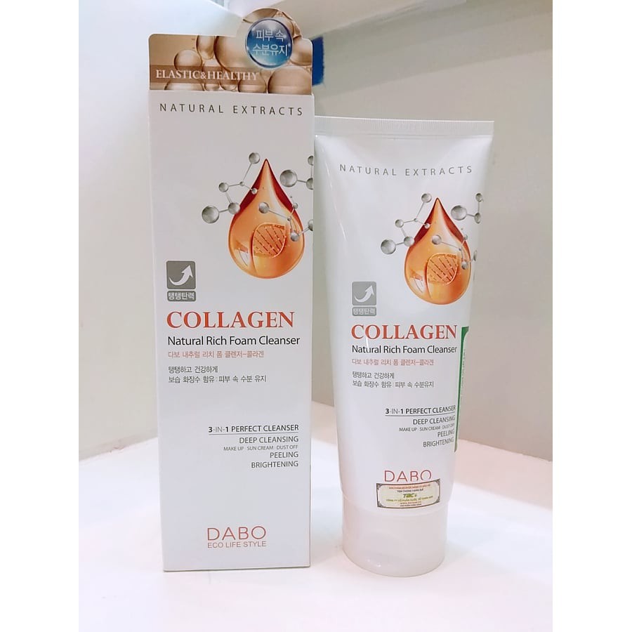 Sữa rửa mặt collagen ngừa thâm xạm Dabo 3in1 Hàn quốc 180ml/ Hộp Và 1 gói tẩy da chết Beauskin Apple 3ml/gói