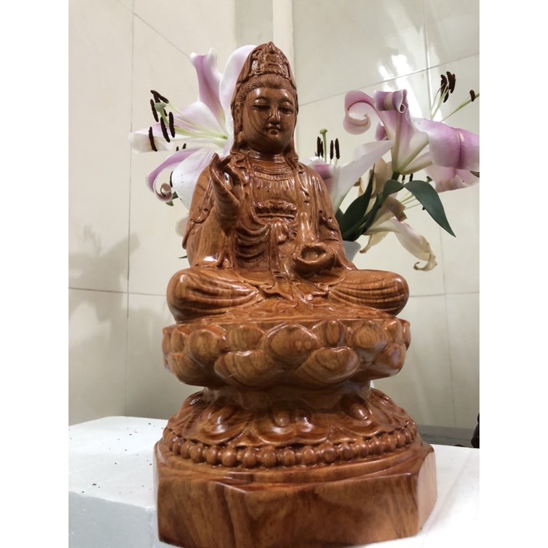 Tượng Gỗ Hương Đá Quán Thế Âm Bồ Tát Kích thước: Dài 16 cm x Rộng 16 cm x Cao 30cm  [ Phong Thủy Cao Cấp]