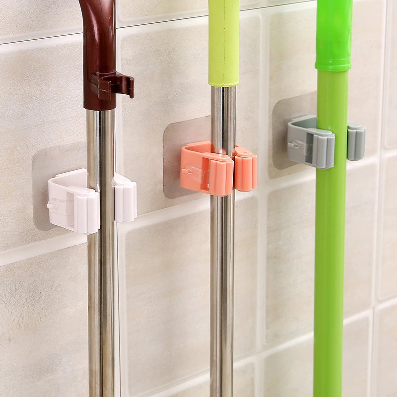 Móc kẹp cây lau nhà, treo chổi dán tường chống thấm nước