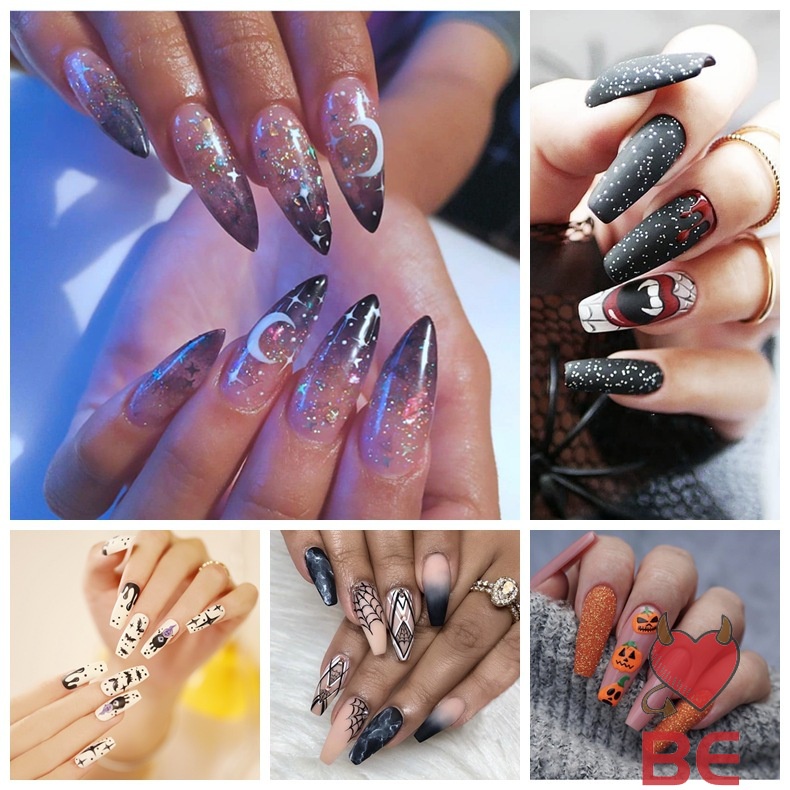 Bộ móng tay giả in họa tiết halloween thời trang