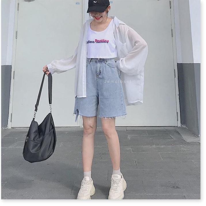 quần short jean nữ ngố ống rộng lưng cao ulzzang