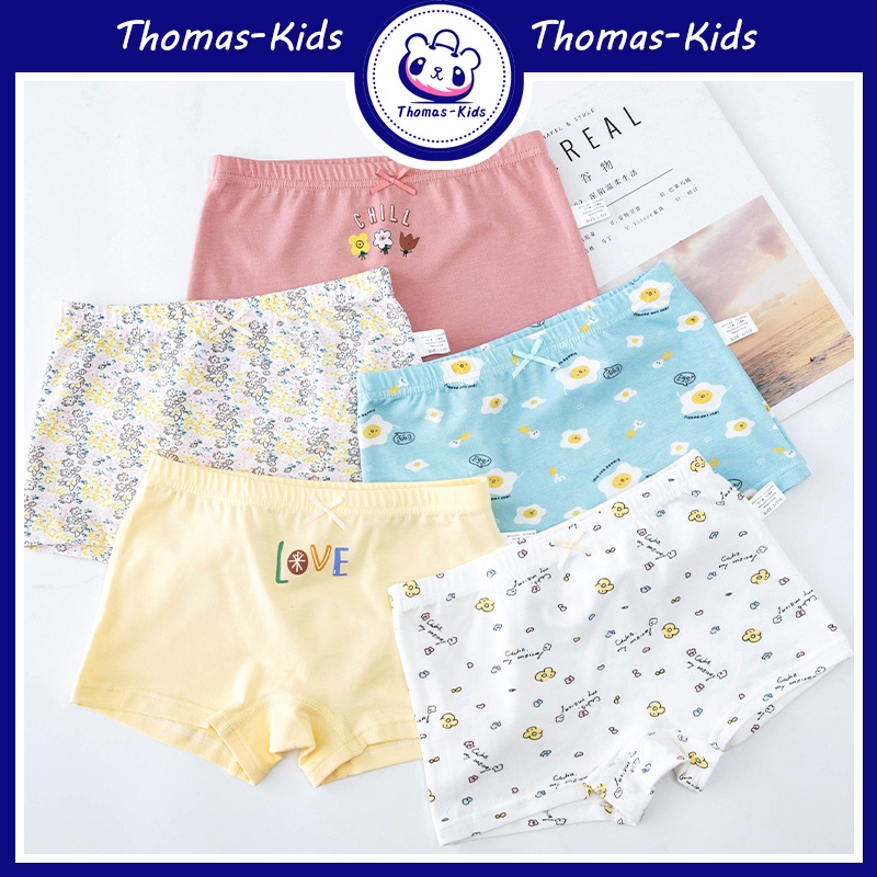[THOMAS KIDS] 5 chiếc Đồ lót Boxer trẻ em 100% cotton Hoạt hình Hoa văn Đồ lót Đồ lót Boxer Quần lót cho Bé gái 3-12 tuổi