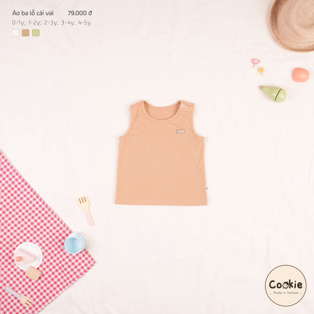 Áo ba lỗ cài vai Cookie dành cho bé trai bé gái cao cấp