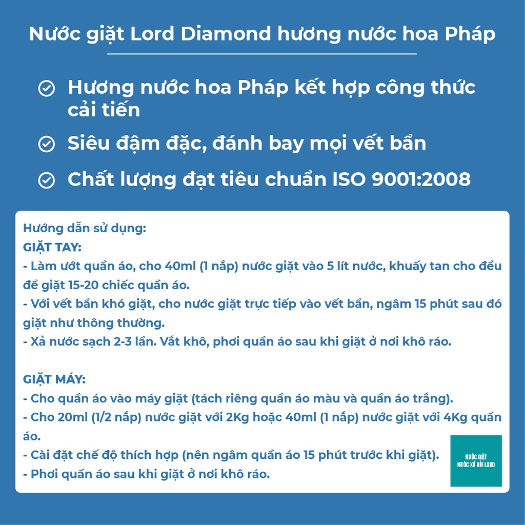 Nước giặt Lord Diamond 10kg hương nước hoa Pháp