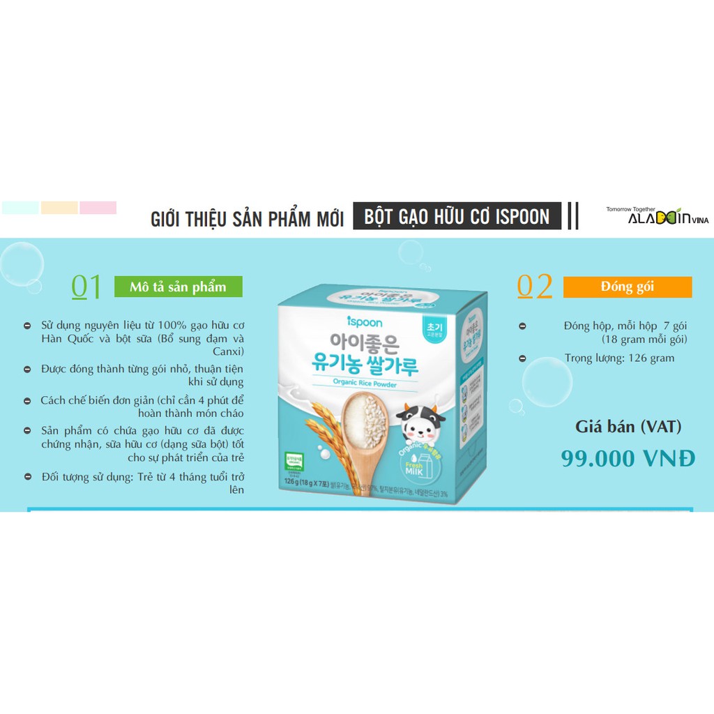 Bột gạo  FREE SHIP  Bột gạo ăn dặm hữu cơ ISPOON Hàn Quốc cho bé 4M