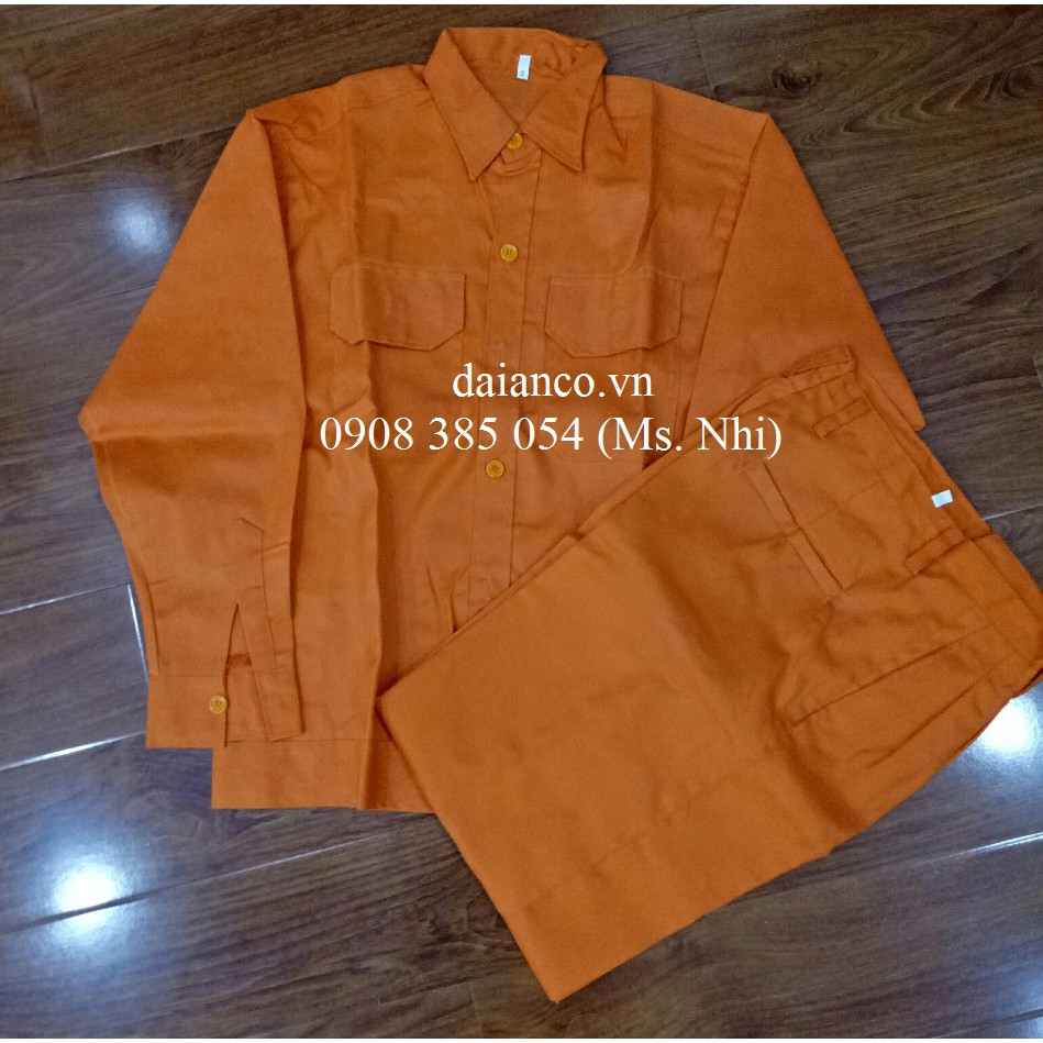 Quần áo bảo hộ vải si Việt Nam- Màu Cam- Hình thật, hàng sẵn