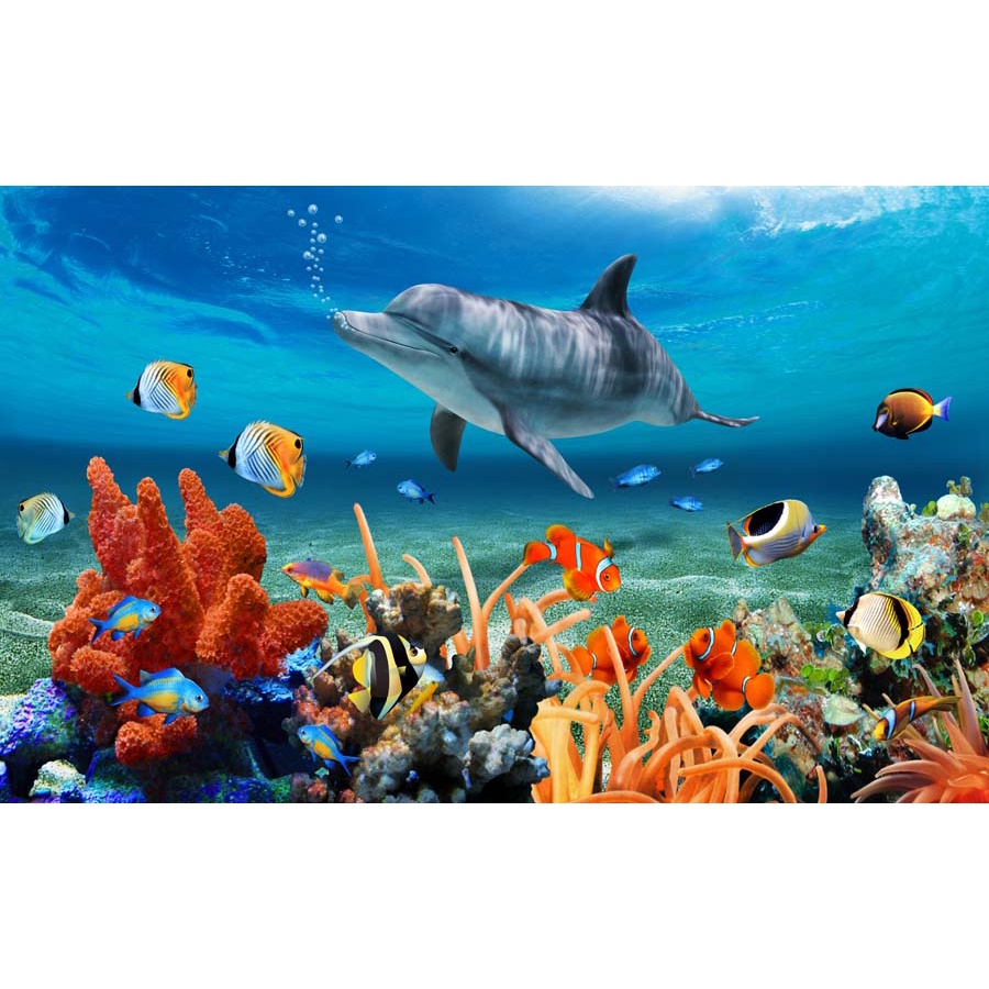 Tranh Dán Tường Hoạt Hình Thế Giới Đại Dương 3D chất liệu chống thấm nước