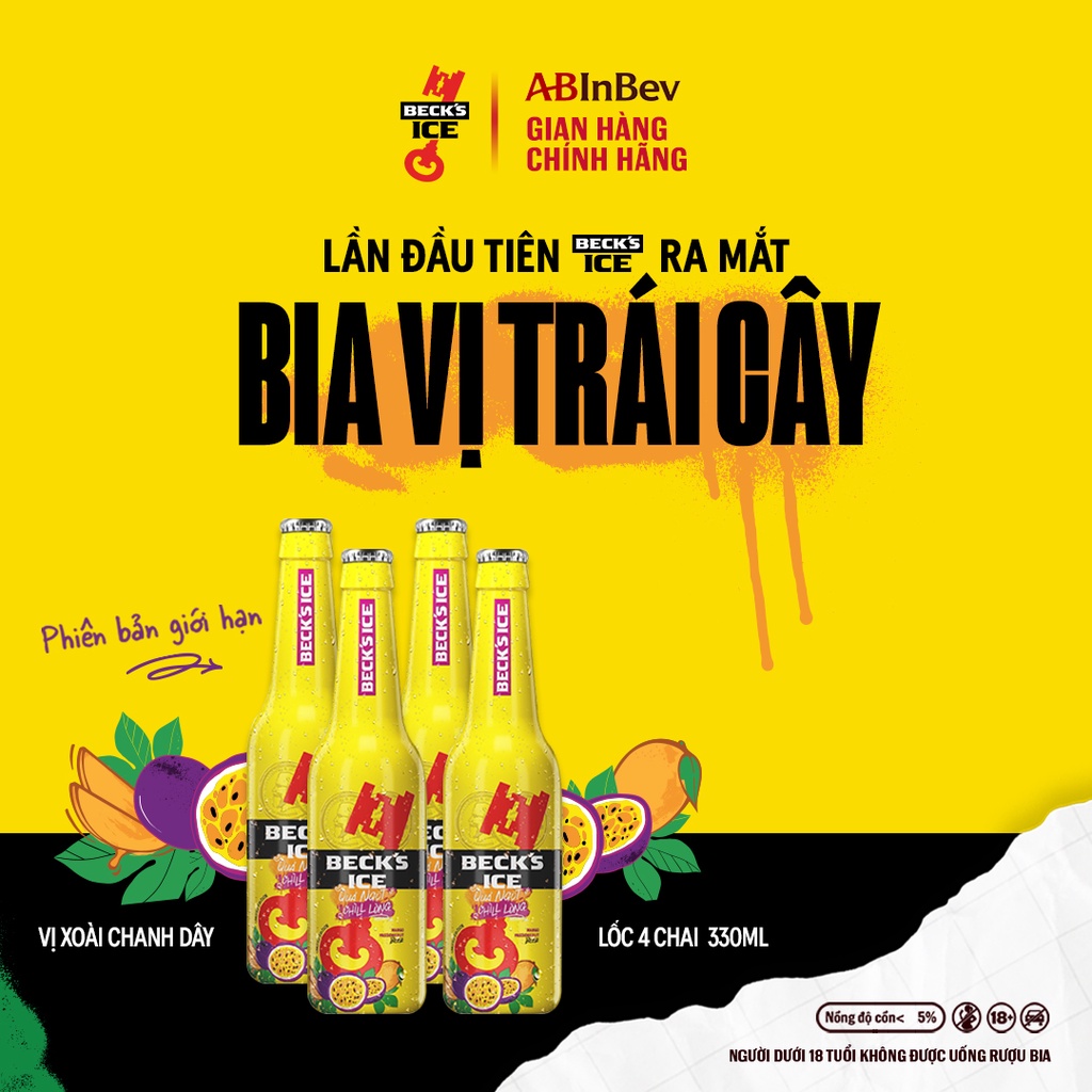 Lốc 4 Chai Bia Beck’s Ice Phiên Bản Giới Hạn – Vị Xoài Chanh Dây hoặc Vị Chanh Bạc Hà (330ml/Chai)