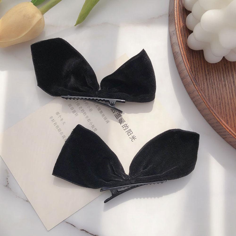 Kẹp Tóc Nơ Bằng Nhung Màu Đen Phong Cách Retro Dễ Thương Dành Cho Nữ