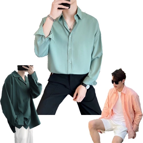 Áo Sơ Mi Nam Nữ TRAZ Phom Rộng Suông Dài Tay Màu Xanh Lá, Hồng Lụa Unisex Basic Sinh Viên Mịn Mát