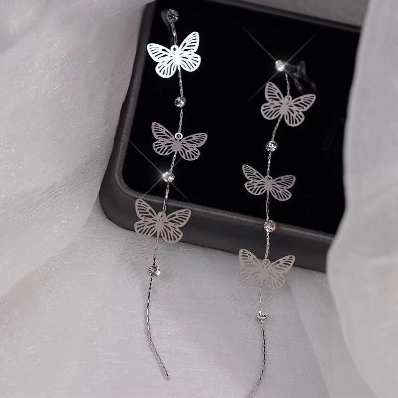 bông tai dây dài hình hồ điệp , khuyên tai thả dài phong cách hàn quốc