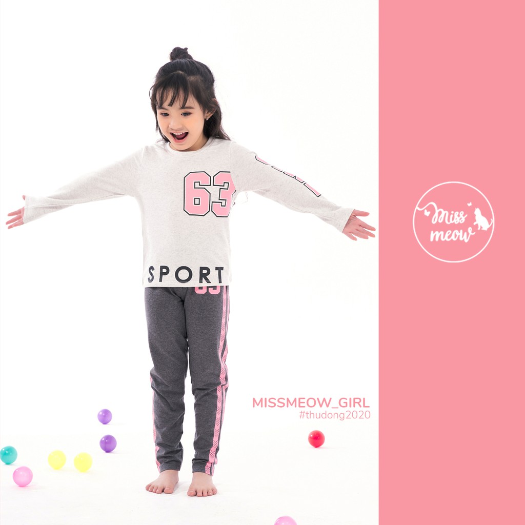 Bộ dài tay bé gái BIGFOX - MISS MEOW size đại, bộ thu đông cho bé phong cách Hàn Quốc in chữ Sport 23 - 51 kg