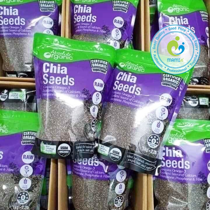 Hạt Chia hữu cơ (1kg) hỗ trợ làm đẹp, da mịn màng, khỏe mạnh cho mọi lứa tuổi Absolute Organic Chia Seeds, Úc