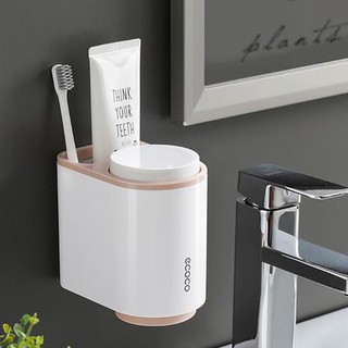 Kệ Treo Bàn Chải Đánh Răng Kèm 2 Cốc ECOCO, Kệ Đựng Cốc Dán Tường Chất Liệu Nhựa ABS