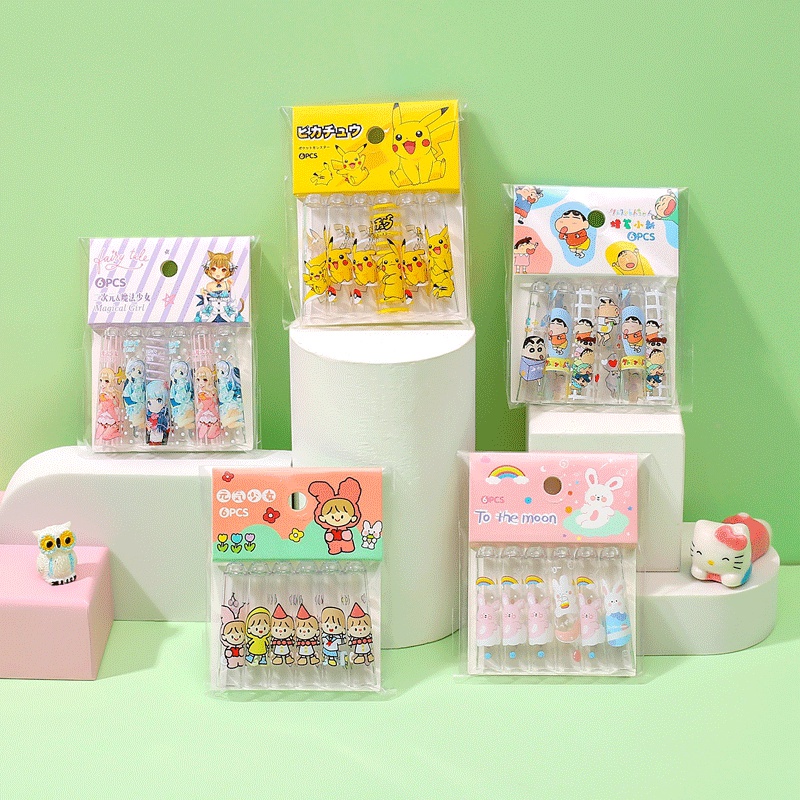Set 6 Nắp Nhựa Bảo Vệ Bút Chì wj002 Họa Tiết Hoạt Hình Dễ Thương