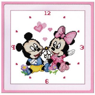 Tranh Thêu Chữ Thập Đồng Hồ 2 Chú Chuột Vui Vẻ Y8093 (Khách tự thêu) kt:32x32cm