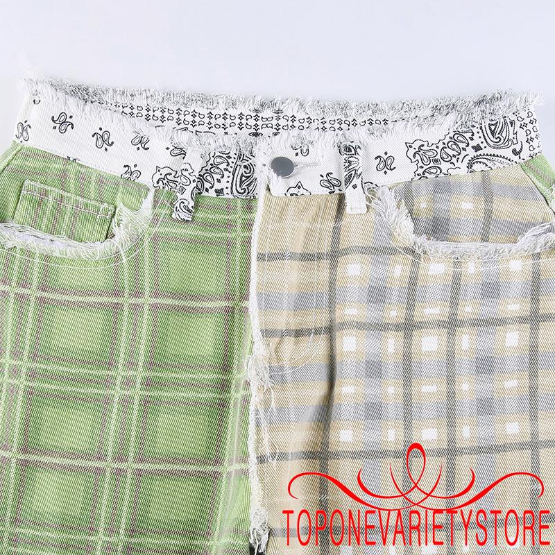 Quần Dài Jean Nữ Họa Tiết Caro Thời Trang Cá Tính