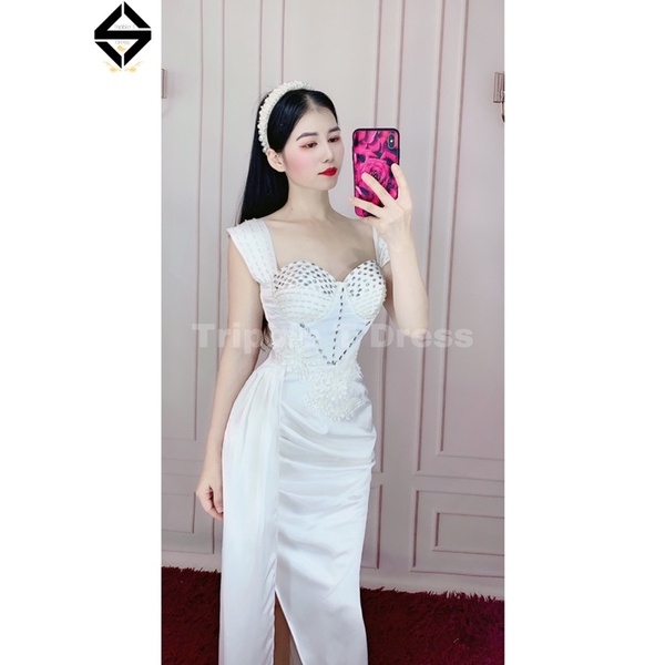 Đầm body dự tiệc kết cườm và hoa nổi sang trọng TRIPBLE T DRESS - size M/L - MS369V