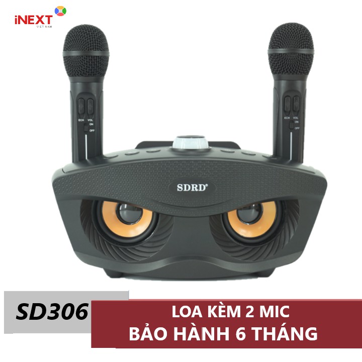 Loa kèm micro hát karaoke Bluetooth SD306 iNEXT Không dây - kèm 2 micro hát karaoke bluetooth không dây bass cực chuẩn