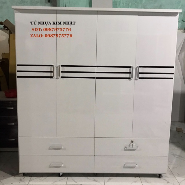 Tủ quần áo nhựa đài loan 4 cánh dán chỉ freeship tphcm