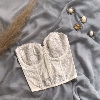 Áo corset croptop ren trắng 2hand(D75)