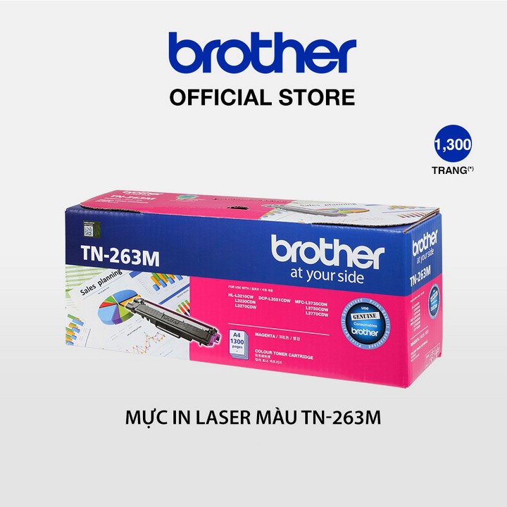 Mực in laser màu Brother TN-263M (hồng) cho máy in HL-L3230CDN/ DCP-L3551CDW/ MFC-L3750CDW