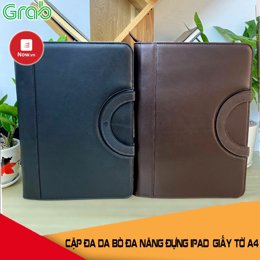 Cặp đa năng da bò 100% đựng tài liệu hồ Sơ Ipad giấy A4 đa năng nhiều ngăn