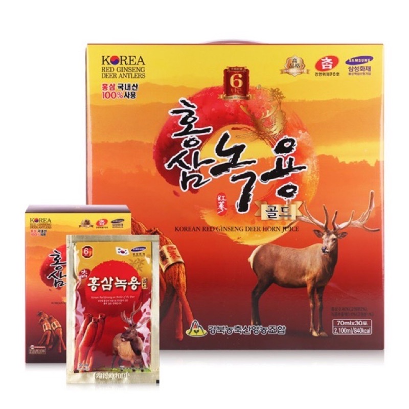 [HÀNG MỚI VỀ] Nước Hồng Sâm Nhung Hươu Hàn Quốc, Hộp Vàng 30 Gói [korean red ginseng deer horn juice]