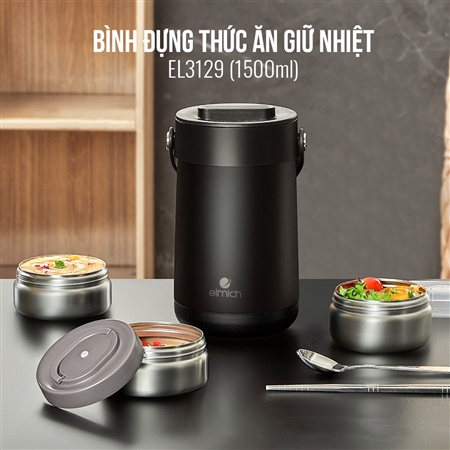 Bình giữ nhiệt thức ăn Elmich ⚡ BẢO HÀNH 12 THÁNG ⚡ Bình đựng thức ăn giữ nhiệt Elmich 3129 1500ml  có 3 ngăn