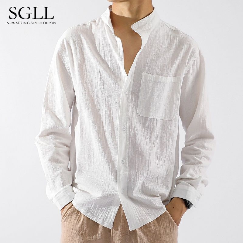 Áo Sơ Mi Cotton Linen Tay Dài Dáng Rộng Phong Cách Trung Hoa Thời Trang Mùa Thu Cho Nam