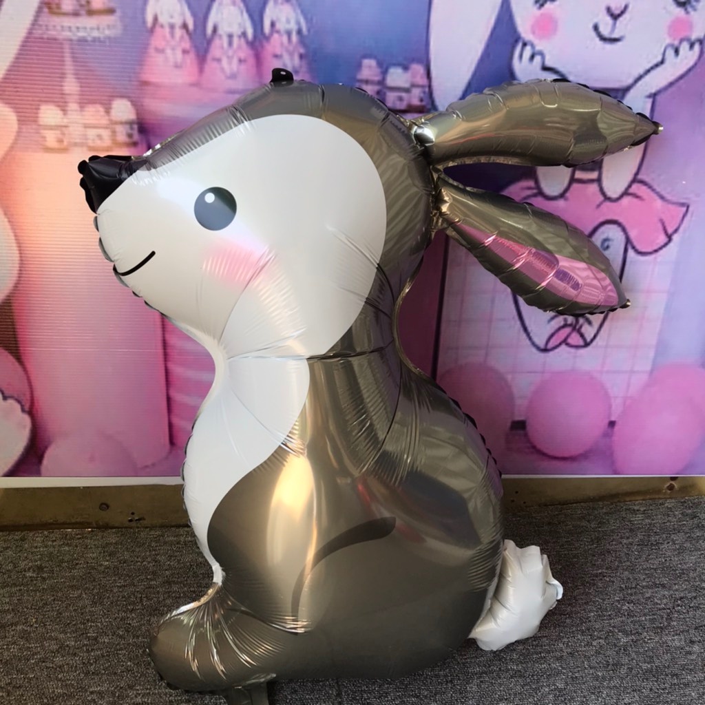 Bóng nhôm thỏ trắng xám 55cm trang trí sinh nhật HPBD