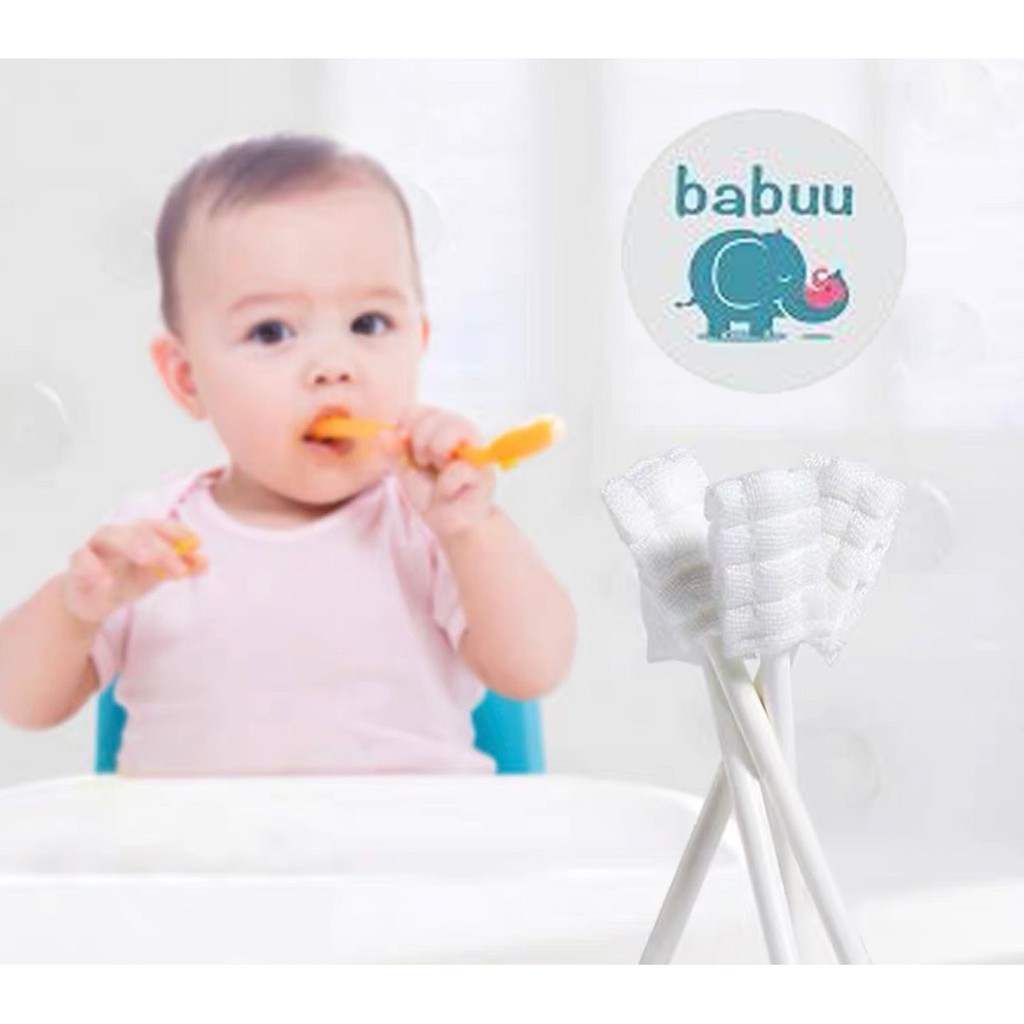 Hộp 30 chiếc Rơ lưỡi que cho bé Babuu Baby Nhật vệ sinh nướu và lưỡi cho bé