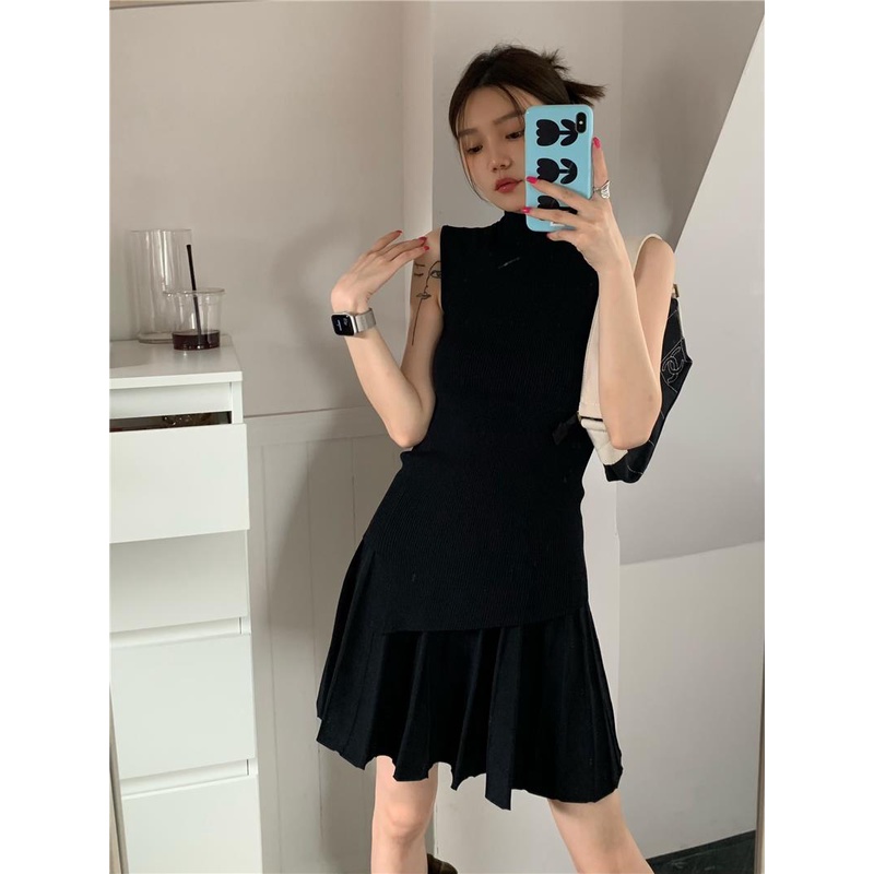 Áo Dệt Kim Không Tay Cổ Cao Thời Trang Mùa Hè Dành Cho Nữ