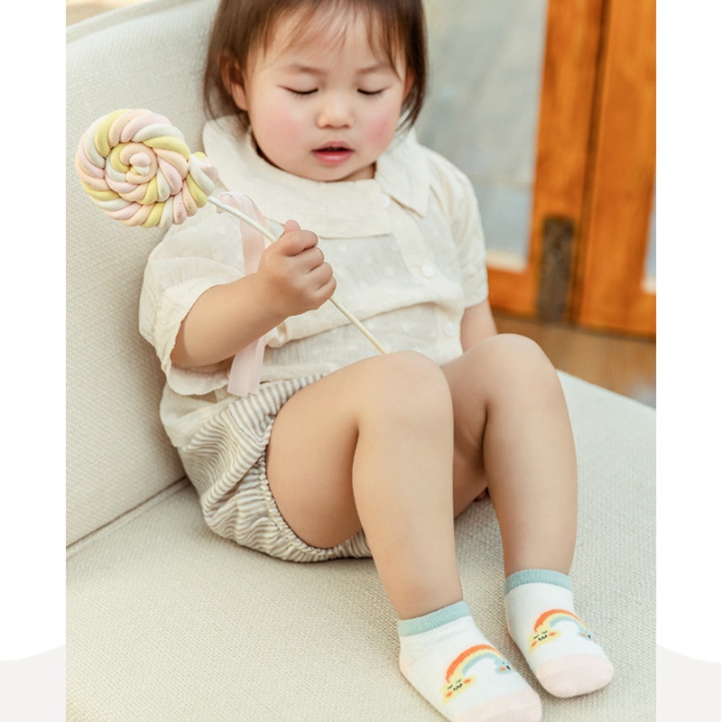 Vớ Cotton Mềm Chống Trượt In Họa Tiết Hoạt Hình Phong Cách Hàn Quốc Dành Cho Bé 0-3 Tuổi