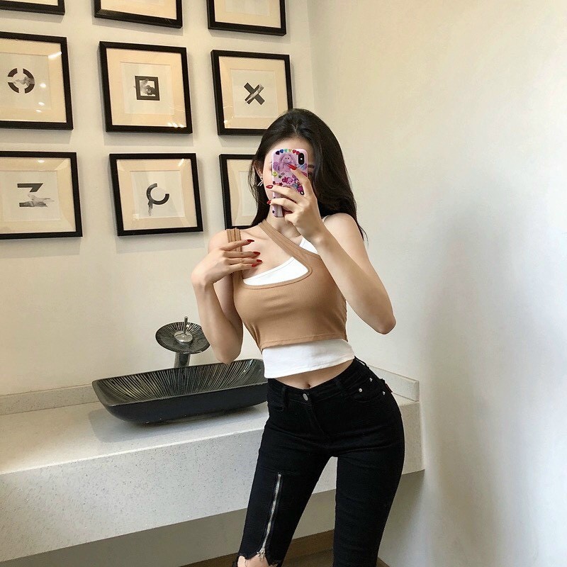 Áo croptop 3 lỗ body siêu đẹp 🎀FREESHIP🎀  Áo 2 lớp chất thun Borip thái loại 1 xịn xò có mút đệm 2103