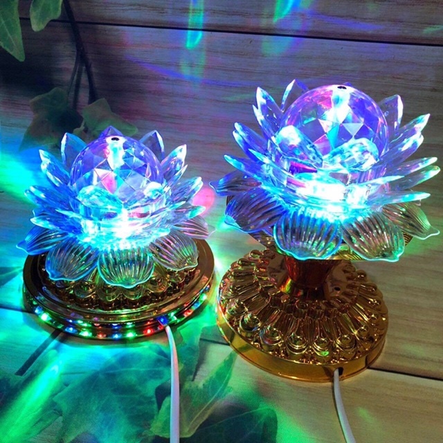 Đèn Led trang trí cầu xoay hình hoa sen đế vàng