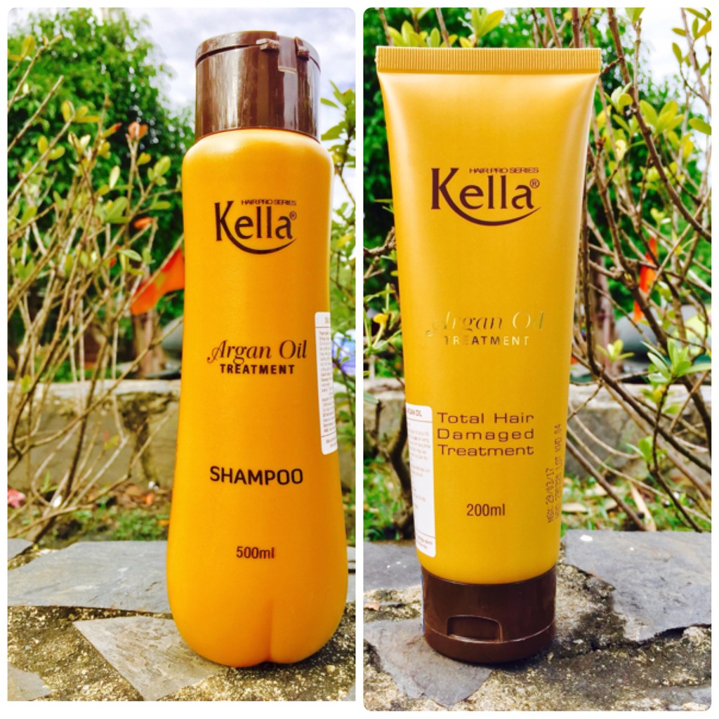 Cặp dầu gội và hấp dầu Kella Argan Oil dành cho tóc hư tổn, khô xơ, dưỡng tóc mềm mượt, chắc khỏe