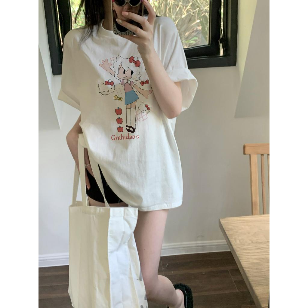 Áo Thun Cotton Tinh Khiết Ngắn Tay In Hình Dễ Thương Thời Trang Mùa Hè Cho Nữ 63047